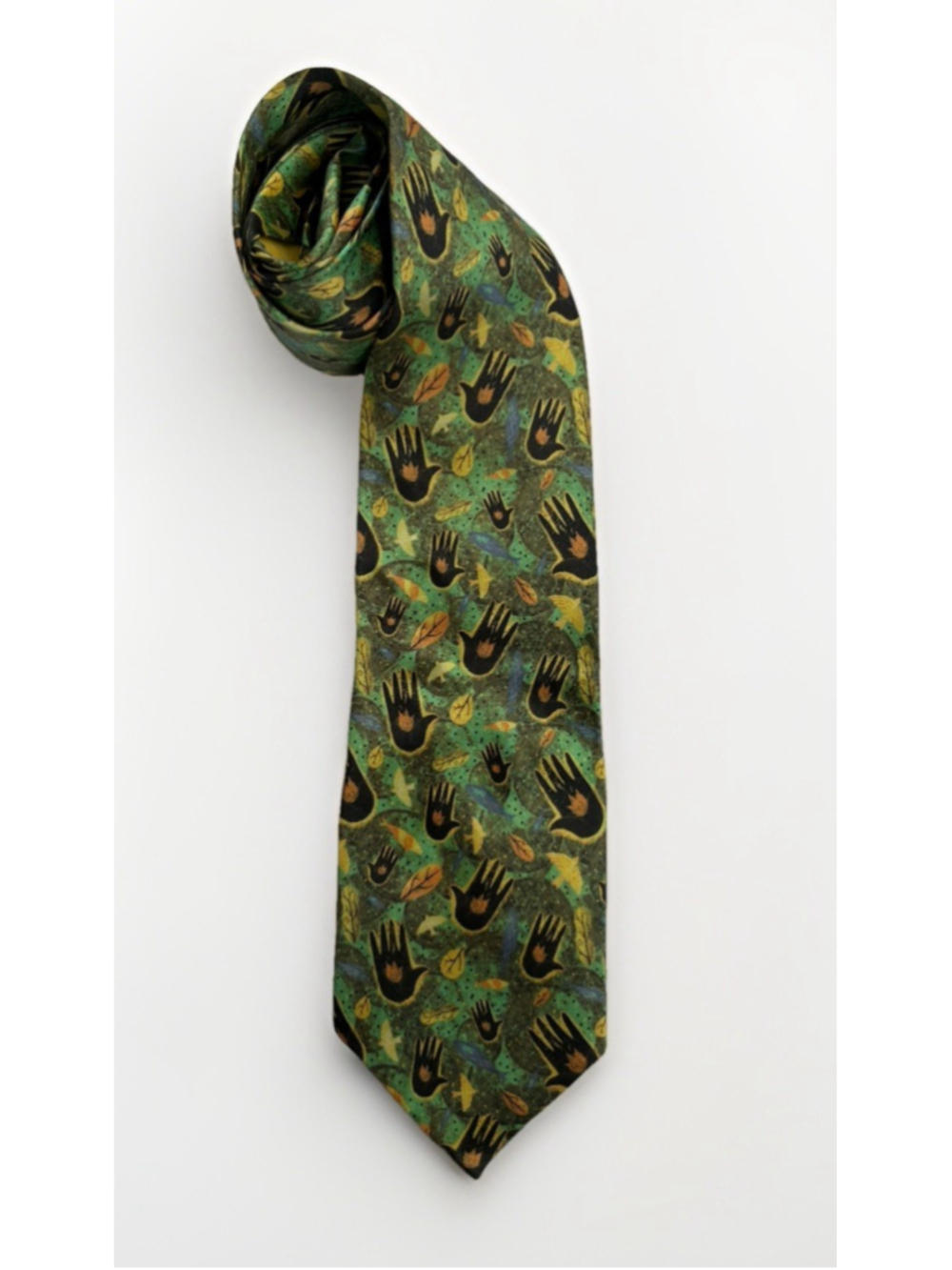 Vintage 90s Pattern North Coast Bird Nature Novelty Tie Green Forestcore Necktie